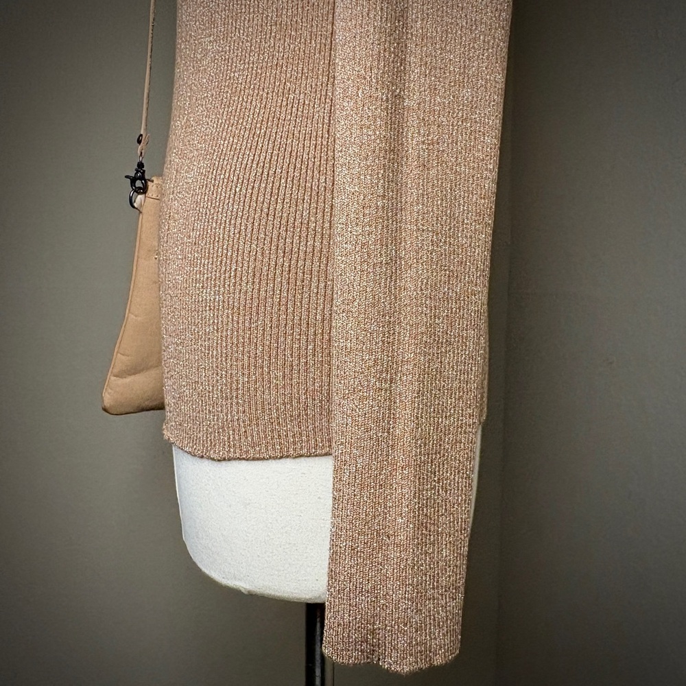 Lauren Ralph Lauren Gold Metallic Sweater Size S 4 Mock Neck Art Deco Geometric - Picture 7 of 16